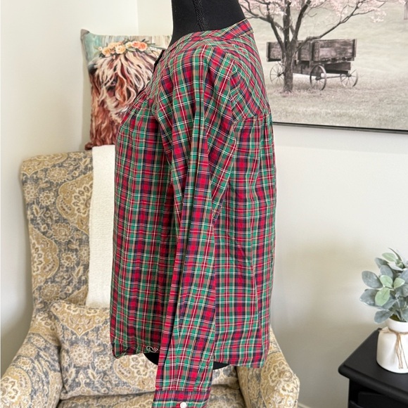 Vineyard Vines Red and Blue Long Sleeve Blouse with Bib Collar - Picture 4 of 8